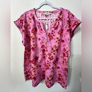 Women’s pink floral Loft v neck top
